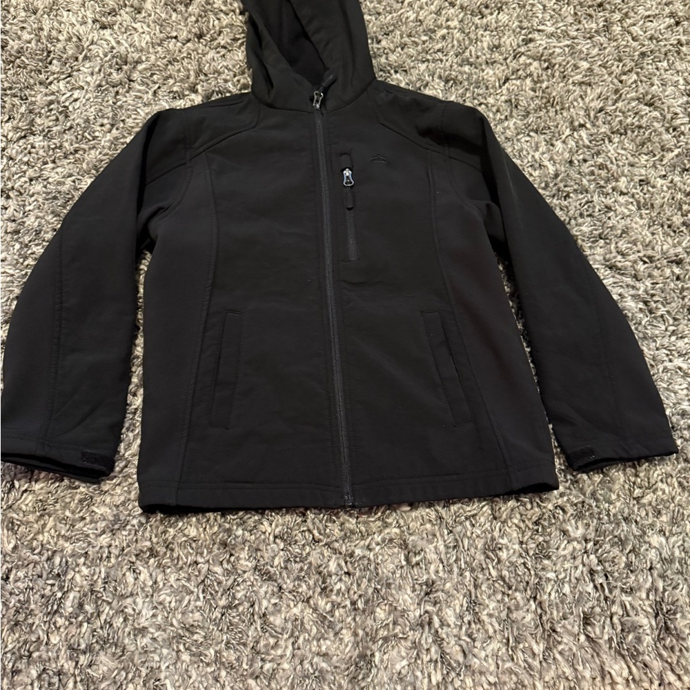 Black Hooded Raincoat with Water-Resistant Fabric